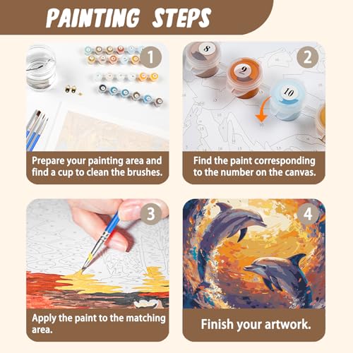 XTCIXAL Paint by Numbers Kit for Adults, Dolphin, 16X20 Inch - color: 19-Dolphin