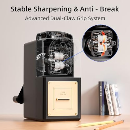 ZMOL Heavy Duty Manual Hand Crank Pencil Sharpener, Desktop, Black - color: Black