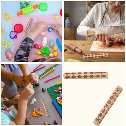 CREATCABIN 2 Pcs Clay Texture Rollers Clay Modeling Pattern Rollers Kit Pine Tree Snowflake Pattern Textured Rolling Pins for Modeling Ceramics Pottery Painting Handmade Craft Art DIY 3.94 Inch