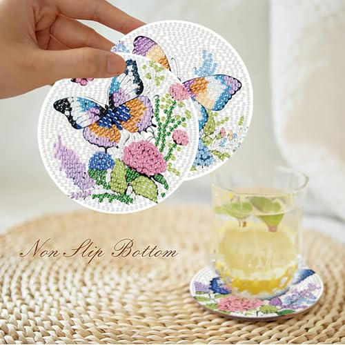 cupmod 8PCS Butterfly Diamond Art Coaster Kits for Adults,Diamond Painting Coasters with Holder, Crafts Kits for DIY Coasters Diamond Art Kits for Adults - color: Jxbd53