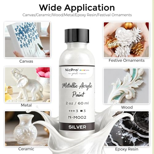 Nicpro 60ml Metallic Pearl White Acrylic Paint, Pearlescent Touch Up Paint - color: Pearl White