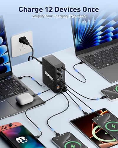 1000W USB Charging Station,12-Port USB C Charger Block with Dual 100W PD - color: Black