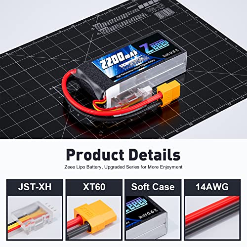 Zeee 2S Shorty Lipo Battery 2200mAh 7.4V 50C with XT60 Connector (2 Pack)