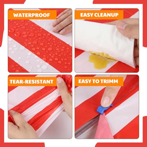 Oudain 54 Inch x 100 ft Red and White Striped Tablecloth Roll Cutter Box - style: Red and White