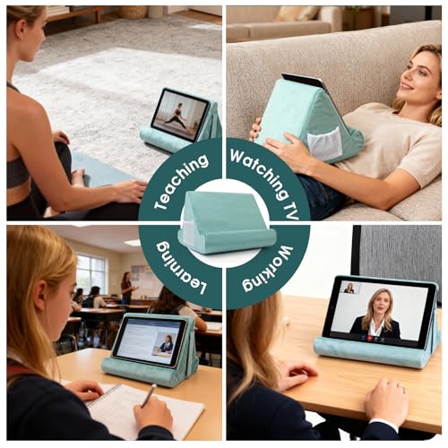 Multi-Angle Tablet Stand with Soft Pad Cushion and Net Pocket - Universal Phone and Pad Holder for Lap, Knee, Sofa and Bed (Light Blue) - color: Light Blue