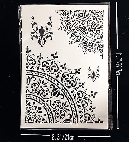 TIAMECH A4 Reusable Mandala 1/4 Wheel Stencil for Painting - style: Mandala Wheel