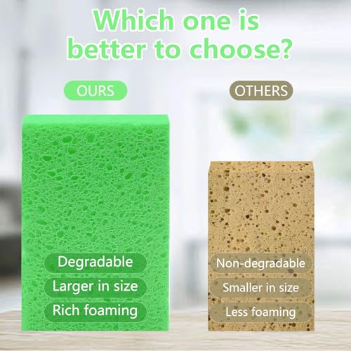 Cellulose Sponges, Large Size 4" x 6" x 1" - Heavy Duty Scrub Kitchen Sponge, Clean Tough Messes Without Scratching Kitchen Cleaning Pads, Pop Up Eco DIY (6 Pack), Green - color: Green