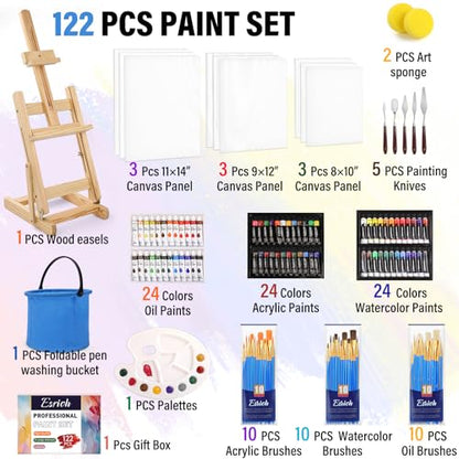 ESRICH 122PCS Acrylic Paint Set, Canvas Painting Kit with 72 Paints - color: 72Color