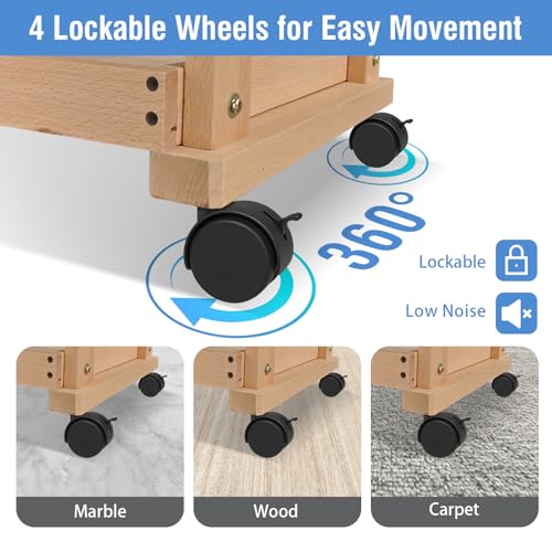 Falling in Art 3-Tier Beechwood Rolling Cart with Caster Wheels, Natural - color: Natural