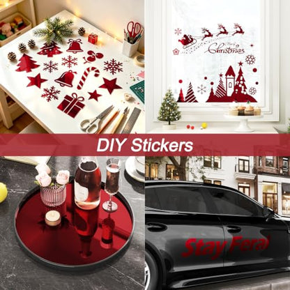 WESTICK Glossy Red Mirror Paper Peel and Stick Metallic Permanent Vinyl - color: 2.Red