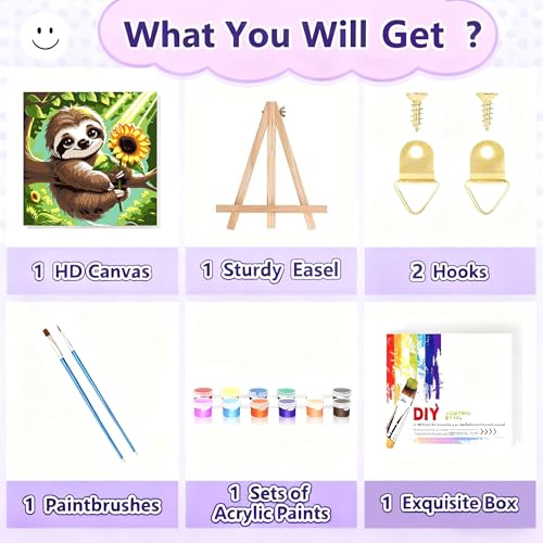 Gemozaic Sloth Paint by Numbers Kit for Kids Ages 8-12 with Frame & Easel - color: BKH1865