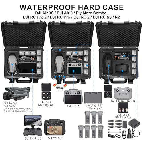 Lekufee Waterproof Hard Case for DJI Air 3S, Air 3 Drone, Fly More Combo