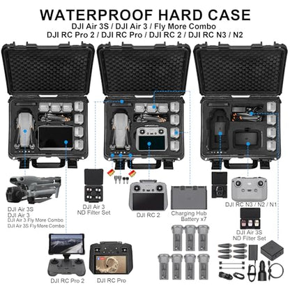 Lekufee Waterproof Hard Case for DJI Air 3S, Air 3 Drone, Fly More Combo