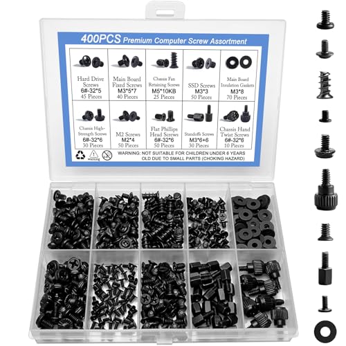 400Pcs Computer Screws Assortment Kit for PC Case/Motherboard/SSD/GPU - size: Screw Set 400PCS