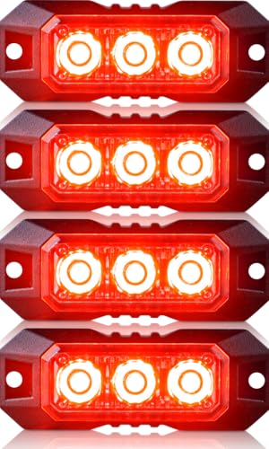 4PCS 3-LED Red Flashing Strobe Lights for Trucks Cars Vehicles - color: Red, size: 3LED-4PCS
