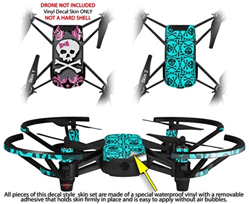 Skin Decal Wrap 2 Pack Compatible with DJI Ryze Tello Pink Bow Skull Drone NOT Included