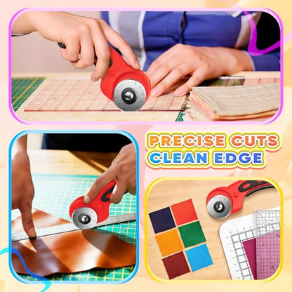 DIYSELF Rolling Cutter for Fabric 45mm, 5 Extra Blades, Safety Lock Cutter - color: Red