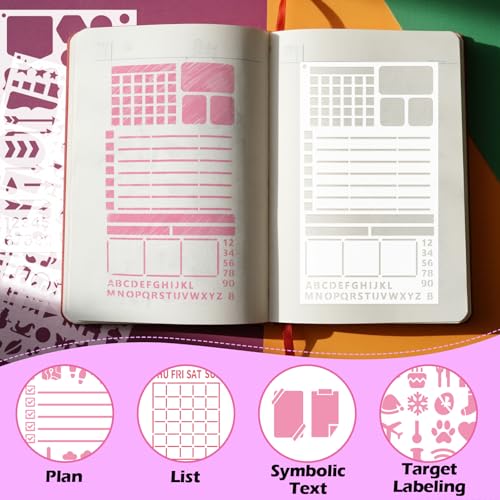 Yazhiji 36 PCS Journal Stencils, Planner Stencils for Junk Journal Notebook Diary Scrapbook DIY Drawing Template Journal Stencil 4x7 Inch - style: Journal Template