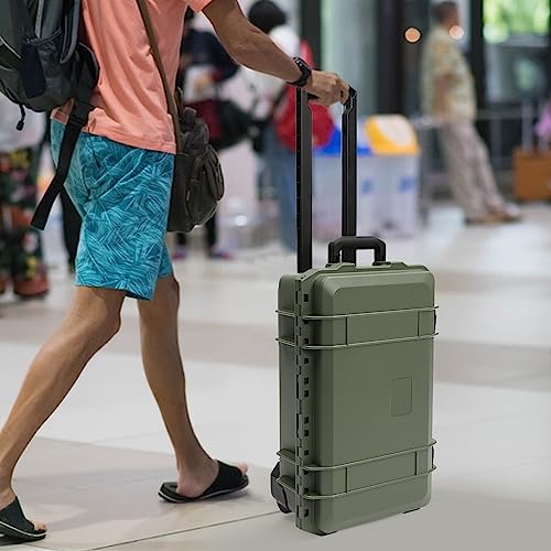 Waterproof Travel Camera Hard Case, 22” x 14” x 9” Camera Large Protective Hard Camera Case with Customizable Foam Large Rolling Lockable Hard Storage Case for Cameras, Drones. (Green) - color: Green