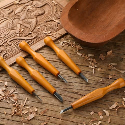 WILLBOND 5 Pcs Linocut Carving Tools Set Triangular Linoleum Various Sizes Wood Carving Knife Chisel V Shaped Tools for Linocut Printmaking Woodcarving(Slanted)