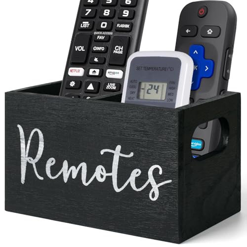 Remote Control Holder, Wooden TV Remote Holder for Table, Remote Caddy Organizer with 2 Compartments, Media Storage Box for Nightstand, Bedside (Black) - color: Black-2slot