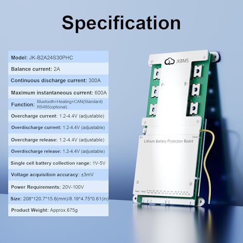 JKBMS JK-B2A24S30P-HC 8S-24S 300A BMS, 2A Active Balancing, CAN & Heating - size: JK-B2A24S30P-HC