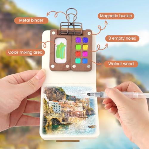 Mini Watercolor Kit,Sketchbook & Brushes,Travel Palette for Sketching