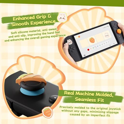 GeekShare 4PCS Thumb Grip Caps for Switch 2, Cute Silicone Joystick Caps Soft Thumbstick Cover Compatible with Switch 2025 - Rabbit & Carrot - color: Rabbit & Carrot