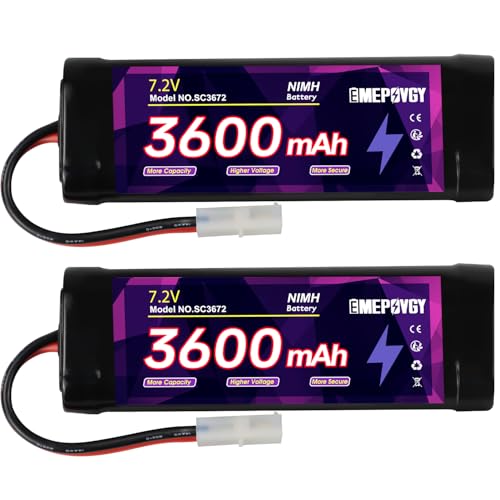 7.2V RC NiMH Battery 3600mAh Capacity Rechargeable 6-Cell Flat Battery Pack with TMY Plug(2 Packs)