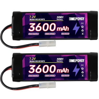 7.2V RC NiMH Battery 3600mAh Capacity Rechargeable 6-Cell Flat Battery Pack with TMY Plug(2 Packs)