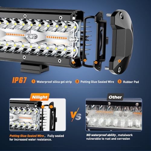 Nilight 6.5Inch Off-Road LED Light Bar White Amber 3 Lighting Modes - color: Amber&White 3 Modes