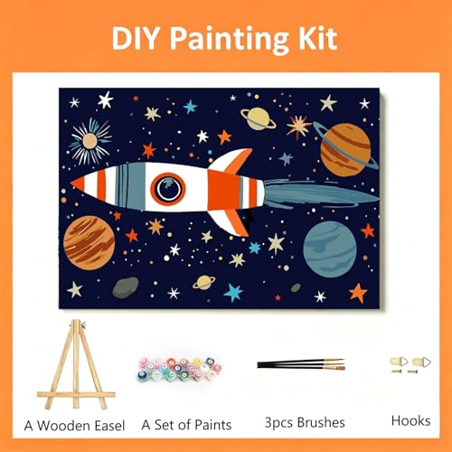 Gemozaic Outer Space Paint by Numbers Kit for Kids with Frame and Easel - color: BKH3434