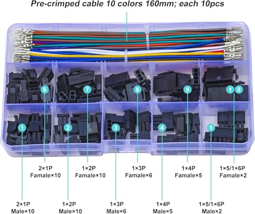 Compatible with Molex Wire-to-Board Connectors, Micro-Fit Connectors 3.0mm Pitch with 22AWG Pre-Crimped Wire, Micro-Fit Connectors 3.0mm Single Row 2P 3P 4P 5P 6P Housing (TC-MX-Single-3.0mm) - size: 3.0mm-Micro-Fit
