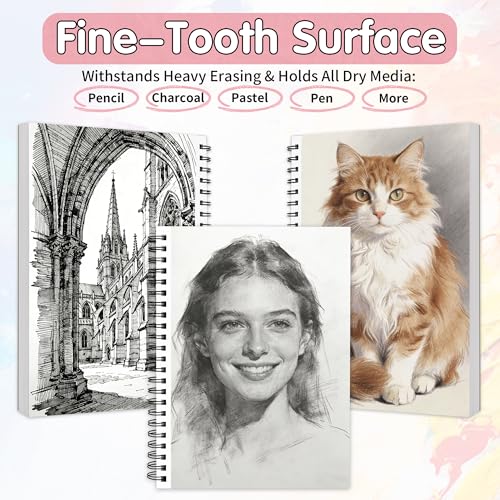 FIXSMITH 9"X12" Sketch Book, 100 Sheets, 68 lb/100gsm,4 Pack Pink - color: Pink, size: 9"x12"-4 Pack