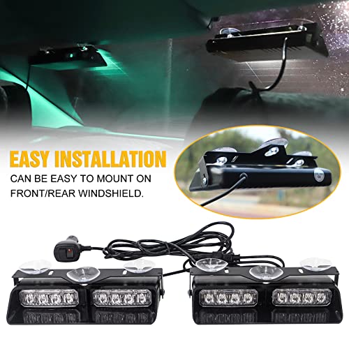 XRIDONSEN 2 in 1 Dash Strobe Lights 2×7.16 inch 16 LED Windshield Lights - color: Green/White