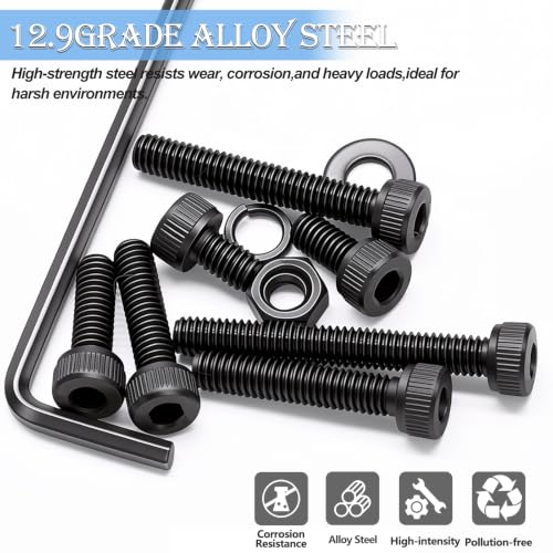 mxuteuk 1016PCS M2.5 Screws Kits,M2.5×4/6/8/10/12/16/20/25mm M2.5 Bolts,12.9 Alloy Steel M2.5 Hex Socket Head Bolts Nuts Washers Set Suitable for 3D Printer,DIY - size: 1016PCS M2.5