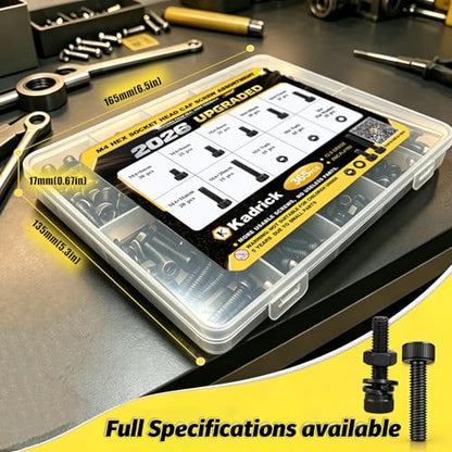 KADRICK 365PCS M4 Screws Kit,Class 12.9 Alloy Steel Hex Socket Head Cap - size: M4 365Pcs
