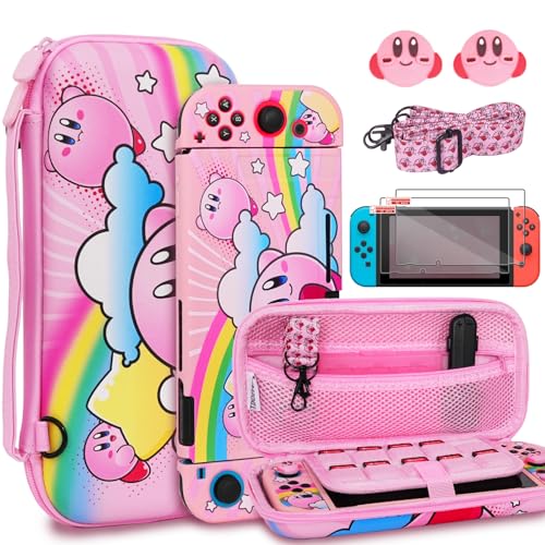 TIKOdirect Carrying Case for Switch, Cute Portable Accessories Bundle 5 in 1 of Pink Interior with Soft Protective Case, Screen Protectors and Thumb Grip caps, Pink - color: Pink K, size: Switch