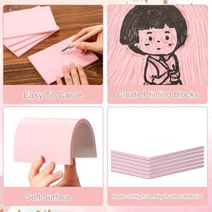 Frienda 30 Pcs 4" x 6" Rubber Linoleum Block for Printmaking, White Pink - color: White Pink