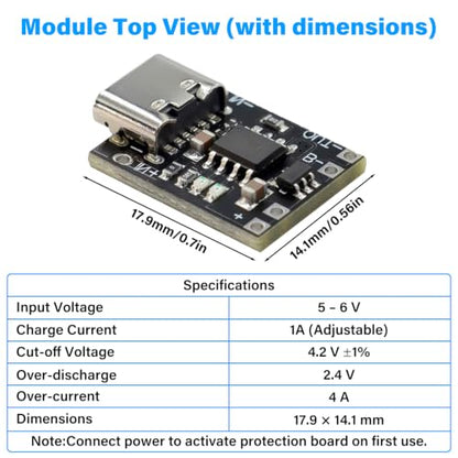 10PCS TP4057 1A Lithium Battery Charging Protection Board Module with Protection Type-C USB Charging Boards 3.7V 4.2V, TP4057 Charging Module（TP4056 Upgraded）
