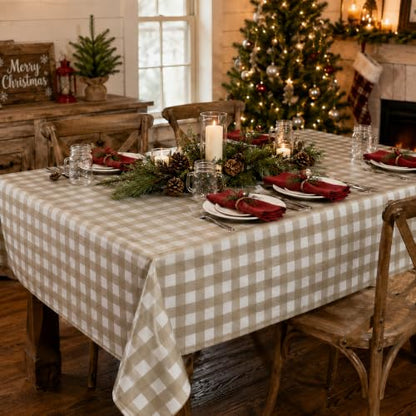 3Pcs Brown Gingham Tablecloths, Checkered Party Table Covers 54x108 In - color: Khaki and White