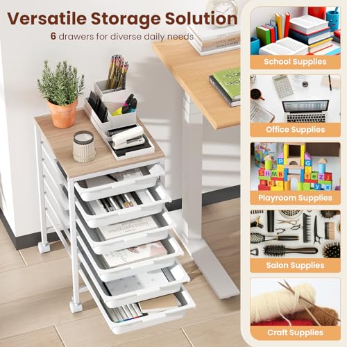 RELAX4LIFE 6-Drawer Rolling Storage Cart w/Lockable Wheels(White) - color: White, size: 22.5”H