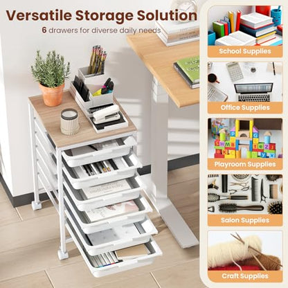 RELAX4LIFE 6-Drawer Rolling Storage Cart w/Lockable Wheels(White) - color: White, size: 22.5”H