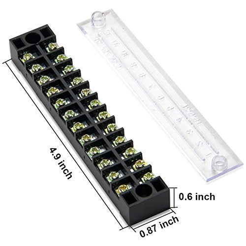 Terminal Block, 12 Circuits 600V 15A Dual Row Screw Terminal Strip, 5 Sets - size: 15A 12P+5pcs Jumpers