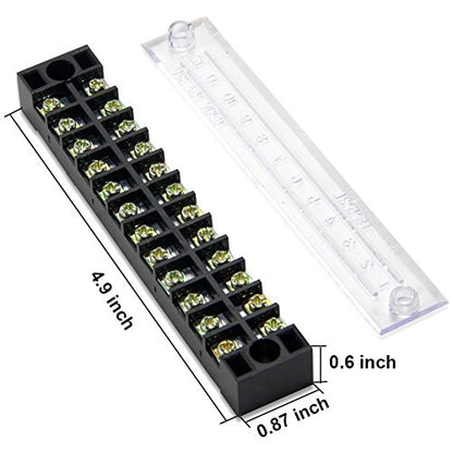 Terminal Block, 12 Circuits 600V 15A Dual Row Screw Terminal Strip, 5 Sets - size: 15A 12P+5pcs Jumpers