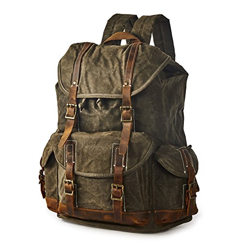 Heavy-Duty Waxed Canvas Rucksack Backpack - color: Dark Brown, size: 400 x 340 x 190 mm - Standard