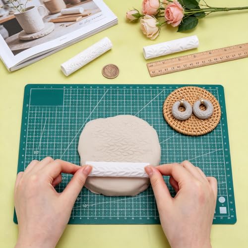 PH PandaHall 3 Styles Polymer Clay Texture Roller Embossing Pottery Texture Rollers Leaf Pattern Clay Roller Pottery Tools for Earrings Making DIY Jewelry Craft, Great Work with Polymer Clay Cutters