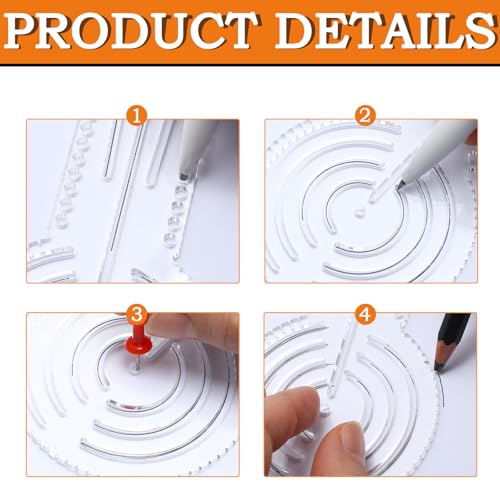 4 Pcs 3-in-1 Mandala Ruler Tool with Holes 4 Size Mandala Dot Art Circle Maker Compass Protractor Straight Dotting Ruler for DIY Drawing Stencil Art Geometric Projects