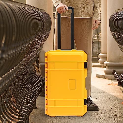 Portable Protective Camera Case, 22" Protective Roller Hard Camera Case with Wheels and Foams Camera Suitcase Waterproof Rolling Hard Case for Camera,Tools,Lens,Drone,Equipment (Yellow) - color: Yellow