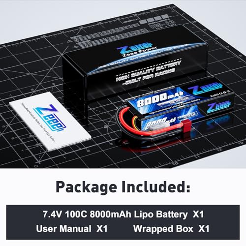Zeee 2S Lipo Battery 8000mAh 7.4V 100C with T Plug Hard Case RC Battery